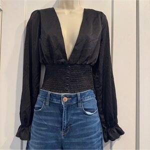 Forever 21 Satin Smocked Crop Blouse Size Large